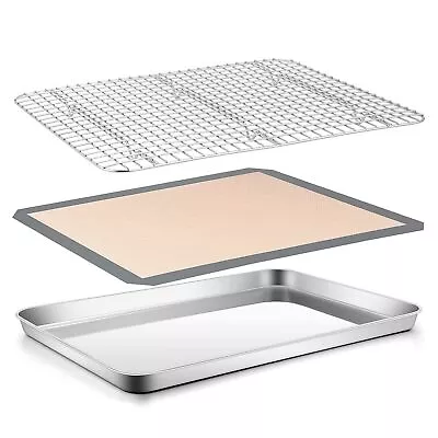 Cookie Sheet With Rack Set 16”x12” Stainless Steel Baking Sheet Pan For Oven... • $30.90