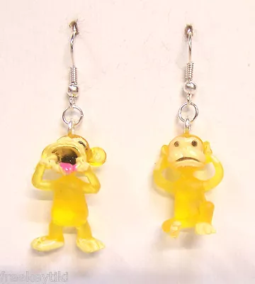 NEW YELLOW Mini Funny Silly Goofy Cute Monkeys Apes Toys 1  Dangle Earrings • $7.50