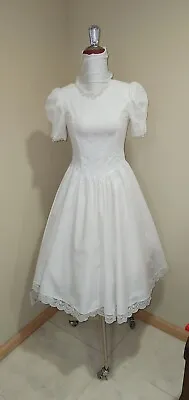 JESSICA McCLINTOCK WHITE PRAIRIE COTTON DRESS* LACE BODICE;COTTON FULL SKIRT*sz6 • $44