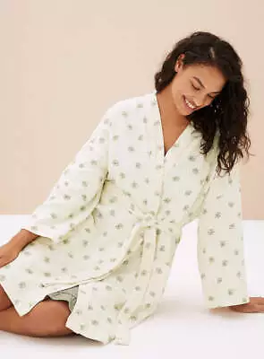 Ex Famous Store Ladies Pure Cotton Waffle Palm Print Dressing Gown XS S M L XL • £14.95