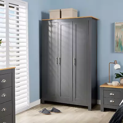 Wardrobe 3 Door Bedroom Furniture Clothing Storage Graphite Oak Top Wooden Unit • £179.99