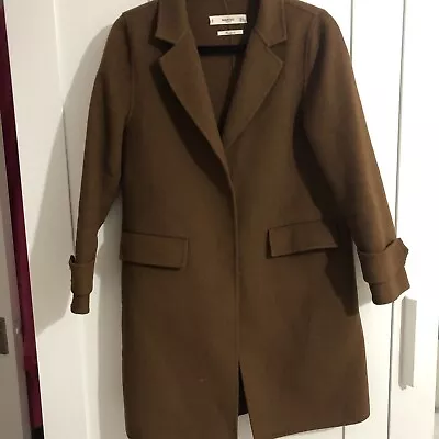 Ladies Mango Brown Mid Length Over Coat Wool Blend Jacket Handmade • £6