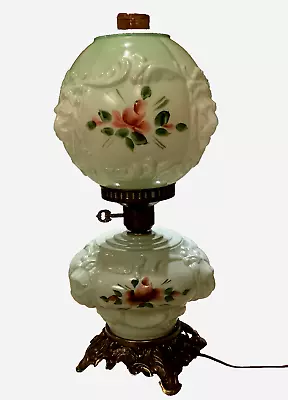 Vtg. 3 Way Gone With The Wind Green Floral Electric Lamp With Puffy Lions Head • $149