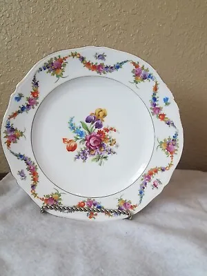 4 Vntg Porcelain Epiag Czech Dinner Plates 10  Gold Trim Floral Print  • $50