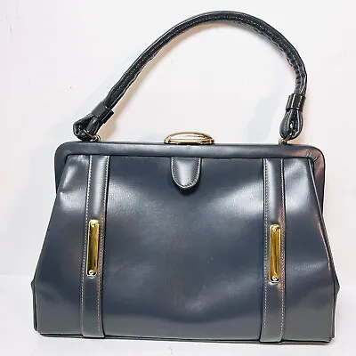 Vintage 1950s MCM Handbag Bag Gray Gold Bag Purse Kelly Daytime Pocketbook • $34.97