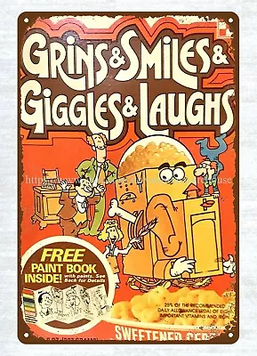 Affordable Art Ralston Grins Smiles Giggles Laughs Cereal Box Metal Tin Sign • £18.20