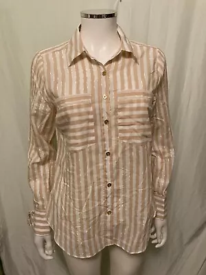 Michael Kors White Beige Striped Button Down Shirt Blouse S • $15