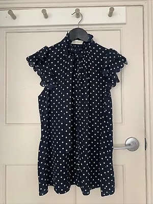 Zimmermann Silk Navy Blue & White Polka Dot Frill Blouse. Size 0 (AUS 8) • $75