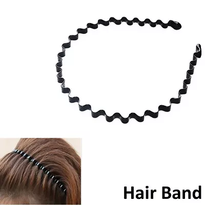 Hair Band Sports Wave  Metal Black Hairband Headband Aliceband Men's Women UK • £2.47