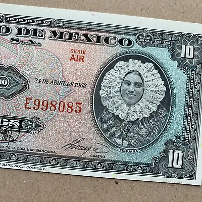 1963 Mexico 10 Pesos Banknote Tehuana Currency Mexican Paper Money • $21.95