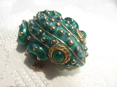 Vintage SIGNED CINER GREEN ENAMEL FROG Brooch In Amazing Condition • $16.50