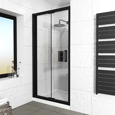 Kim 900 Matte Black Walk In Bi Folding Shower Tempered Glass Door Screen Panel  • £149.99