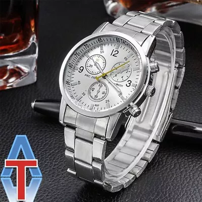 Mens Stainless Steel Army Military Wrist Watch Quartz Date Analog Formal Watch • £4.64