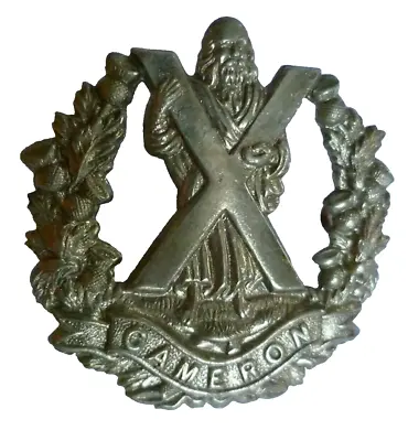 Cameron Highlanders Regiment Cap Badge White Metal 2 Lugs Vintage • £39.99
