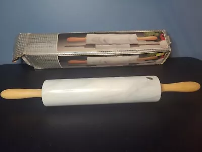 New VINTAGE 18  MARBLE GOURMET ROLLING PIN With WOOD HANDLES • $29.75