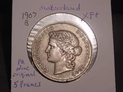 1907 B Switzerland Bern 5 Francs HIGH GRADE Helvetica Silver KM:34 SHIPS FREE • $139.99