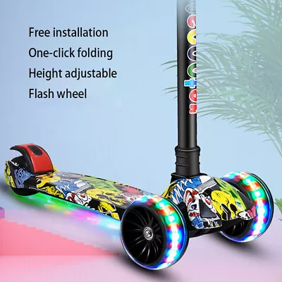 3 Wheel Kids Scooter Child Kick Flashing Led Light Up Push Adjustable Xmas Gift • £15.99