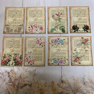 £2.99 • Buy Vintage French Flower Book Page Toppers Card Toppers/ Scrapbooking/journaling X8