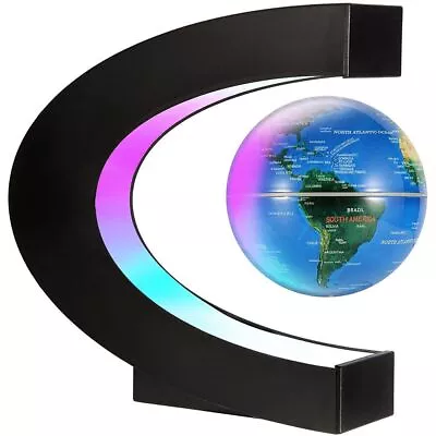 C Shape Base Novelty Floating World Map LED Light Magnetic Levitation Globe • £25.62