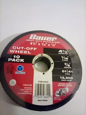 4-1/2 In. X 1/16 In. X 7/8 In. Type 1/41 Metal Cut-off Wheel 10-Pack FREE SHIP • $15.99