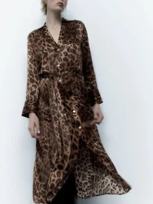 BNWT Size S ZARA Animal Leopard Print Midi Shirt Dress • £38