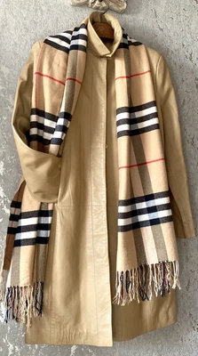 £95 • Buy M&S Beige 100% Soft Leather COAT Uk16 & Burberry Nova Check Patern Scarf