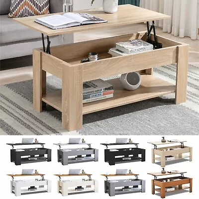 Wooden Coffee Table With Storage Lift Top Up Drawer Shelf Living Room Furniture • £59.99