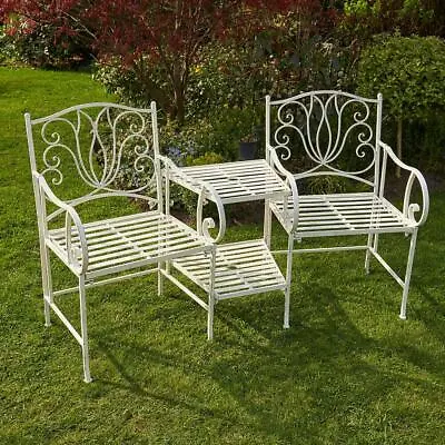£115.99 • Buy Cream Garden Bench Duo Love Seat Companion Chair Outdoor 2 Seater Ornate Design