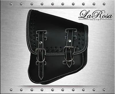 $142.49 • Buy La Rosa Black Leather White Laced Saddlebag Fits Harley V Rod Night Rod Special