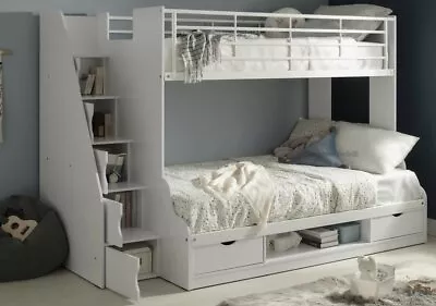 £723 • Buy Trio Small Double Bunk Bed With Storage Stairs - White Grey Or Oak - Drawers