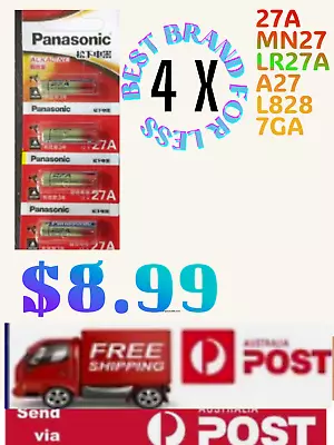 4 X Genuine Panasonic 27A 12V MN27 LR27A A27 L828 V27GA Alkaline Battery Garage • $8.99