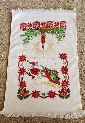 Vintage MID CENTURY MODERN Christmas Holiday SANTA Retro Hand Towel Fringe  • $5