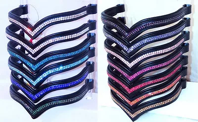 FSS 2 Row V VEE SHAPE GLOW Crystal Bling Browband RED BLUE GOLD PURPLE PINK AQUA • $61.95