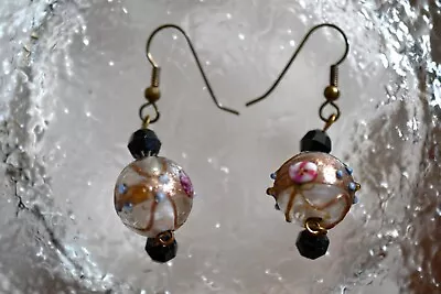 Vintage Murano Art Glass Wedding Cake Millefiori Drop Dangle  Earrings  • $10.99