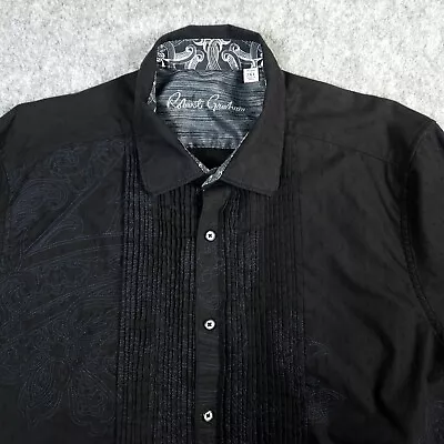 Robert Graham Tuxedo Ruffles Shirt Mens XXL Black Flip Cuff Damask Jacquard • $33.97