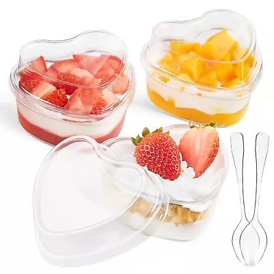 50 Pack 5 Oz Heart Shaped Dessert Cups With Lids And Spoons Mini Dessert Sho... • $28.33