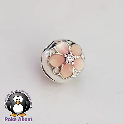 $49 • Buy Authentic Pandora Pink CZ Magnolia Bloom Flower Silver Clip Charm 792078 Retired