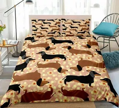 Cartoon Dachshund Dog Duvet Quilts Cover Full Queen Comforter Cover PillowCase • $9.99