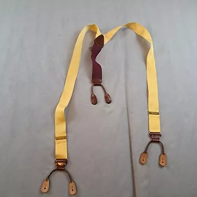 TRAFALGAR Suspenders Yellow With Brown Leather Button Style Braces Adjustable • $34.95