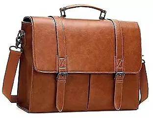 Messenger Bag For Men 15.6 Inch Vintage Leather Briefcase Waterproof Brown • $54.31