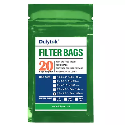 Dulytek Premium Nylon 20Pcs Filter Bags 2.5x6.5  25 / 100 / 160 Micron Mesh • $15.99