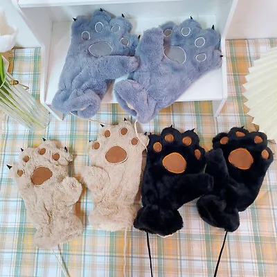 $9.49 • Buy Cartoon Bear Paw Gloves Thicken Warm Velvet Fluffy Full Finger Gloves Keep Warm 