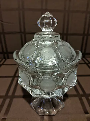 Vintage Fostoria Americana Coin Dot Clear Glass Lidded Compote Candy Dish • $25