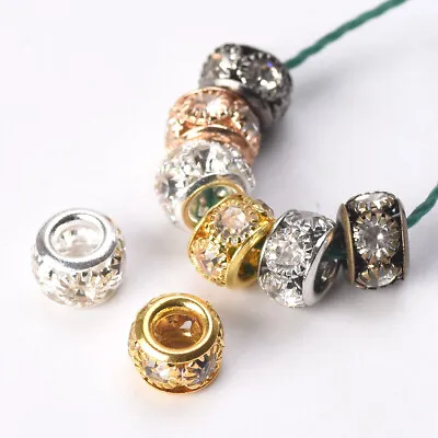 10pcs Rondelle Crystal Gold/Silver 8mm 10mm Brass Metal Loose Spacer Beads • $2.75
