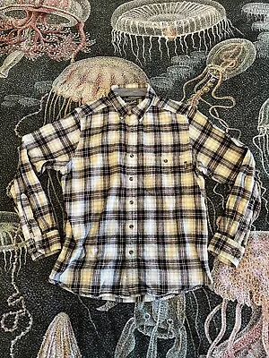 White And Black Plaid Woolrich Flannel Shirt Large • $14