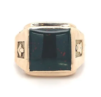 10k Yellow Gold Men's Square Genuine Natural Bloodstone Ring Jewelry (#J5676) • $800