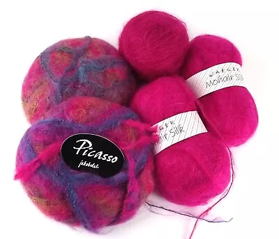 Jaeger Silk Picasso Jakobsdals Mohair Wool Hot Pink Lot Mom's Yarn Destash • $42