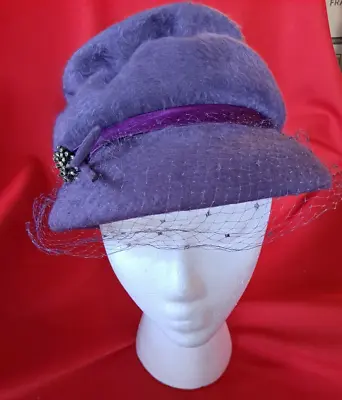 Vtg Merri-Soie Merrimac Camellia Model Union Purple Pillbox Women's Hat • $40