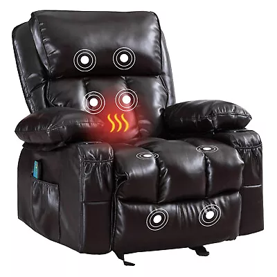 Recliner Chair With Heating Massage Rocking Side Pocket - Brown • $376.98