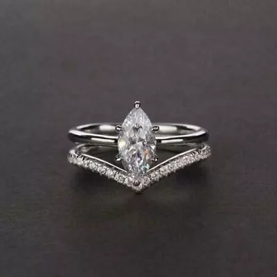 2.43 Ct Marquise Simulated Diamond Wedding Bridal Set Ring 925 Sterling Silver • $130.49